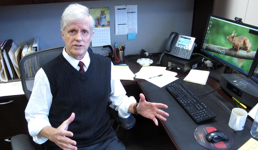 In this Friday, Oct. 26, 2018, photo Brad Lander, a clinical psychologist in the department of addiction medicine at Ohio State University Wexner Medical Center, explains his skepticism about the use of medical marijuana to fight opioid addiction in Columbus, Ohio. Lander says marijuana impairs judgment, motor control, memory and is linked to amotivational syndrome, which results in apathy and a decreased interest in activities. (AP Photo/Andrew Welsh-Huggins)