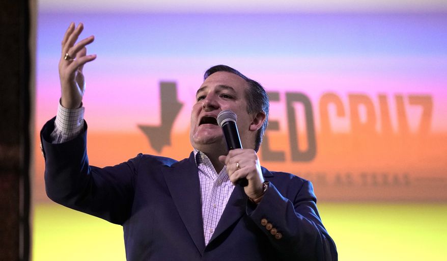Sen. Ted Cruz, R-Texas, during a campaign event Monday, Nov. 5, 2018, in Cypress, Texas. Cruz is running against Democratic U.S. Representative Beto O&#x27;Rourke. (AP Photo/David J. Phillip)