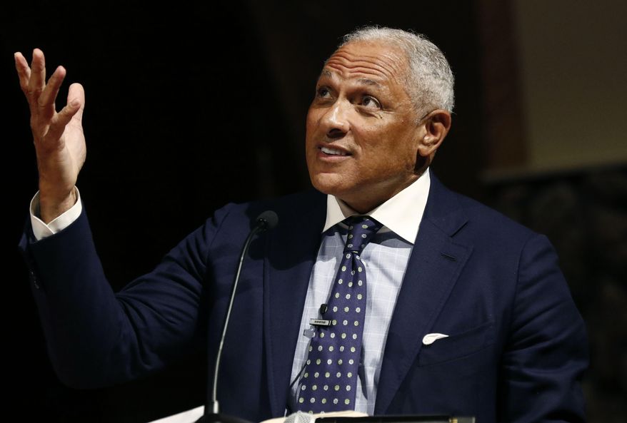 Former Democratic congressman and Agriculture Secretary under the Clinton Administration, Mike Espy speaks about why he is running for office at a rally at Anderson United Methodist Church in Jackson, Miss., Monday, Nov. 5, 2018. Espy hopes to unseat appointed U.S. Sen. Cindy Hyde-Smith, R-Miss., and serve the last two years of the six-year term vacated when Republican Thad Cochran retired for health reasons. Former military intelligence officer Tobey Bernard Bartee and State Sen. Chris McDaniel, R-Ellisville are also running in the non-partisan race. (AP Photo/Rogelio V. Solis)