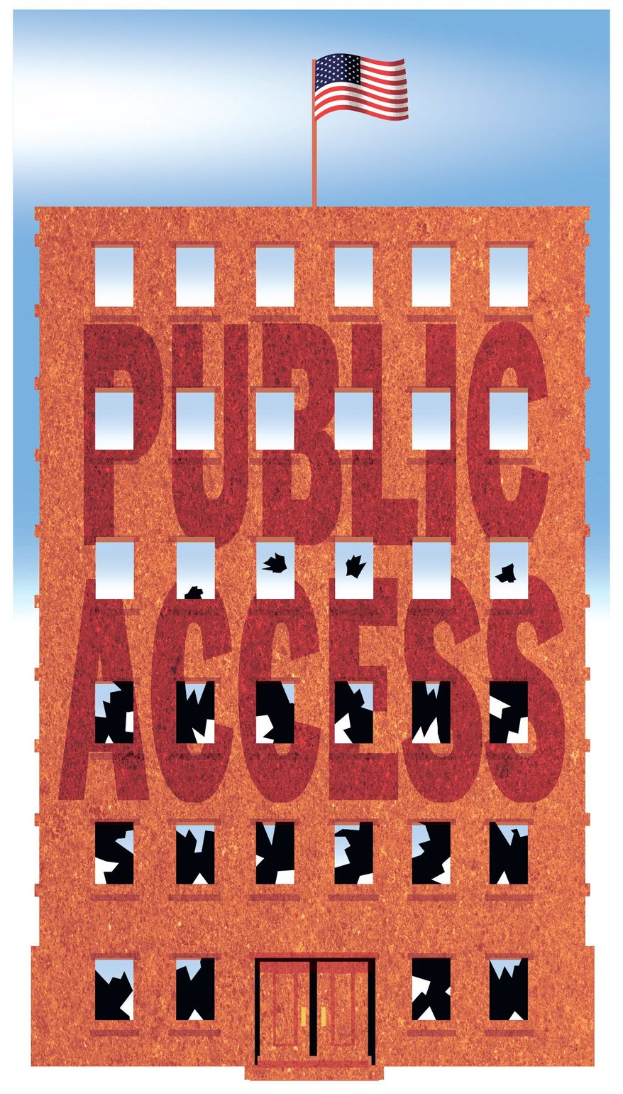 Illustration on the causes of declining public access by Alexander Hunter/The Washington Times