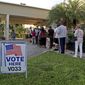 Voters line up as the polls open at David Park Community Center Tuesday, Nov.  6, 2018 in Hollywood, Fla.   (Susan Stocker/South Florida Sun-Sentinel via AP)