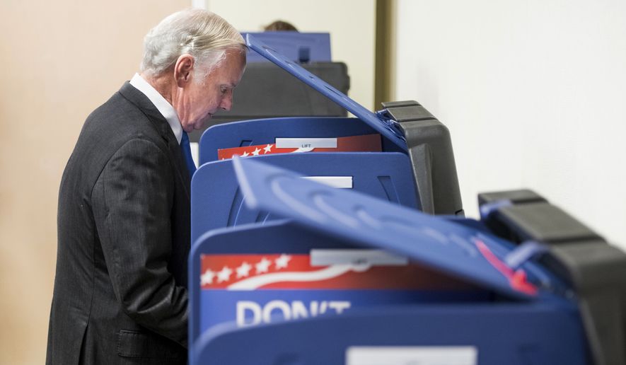 South Carolina Gov. Henry McMaster votes at a polling station Tuesday, Nov. 6, 2018, in Columbia, S.C. (AP Photo/Sean Rayford)