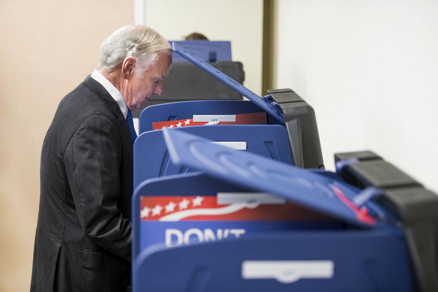 South Carolina Gov. Henry McMaster votes at a polling station Tuesday, Nov. 6, 2018, in Columbia, S.C. (AP Photo/Sean Rayford)