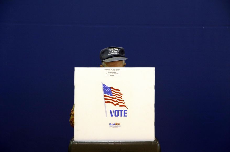 A voter fills out a ballot at a polling place at Lake Shore Elementary School, Tuesday, Nov. 6, 2018, in Pasadena, Md. (AP Photo/Patrick Semansky) **FILE**