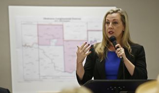 In this May 10, 2018 file photo, Kendra Horn speaks during a forum for Oklahoma 5th congressional district seat Democratic candidates in Edmond, Okla. Horn, who won election to the U.S. House in the 2018 general election, has been working to highlight poor housing conditions on U.S. military bases, including in her district. (AP Photo/Sue Ogrocki, File)