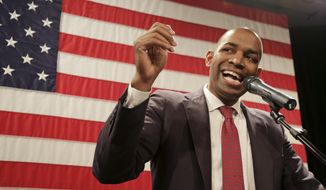 Democrat Antonio Delgado speaks at a democratic watch party in Kingston, N.Y., after defeating incumbent Republican John Faso Tuesday, Nov. 6, 2018. Mr. Delgado gave up the upstate congressional seat in May when tapped to be Gov. Kathy Hochul’s No. 2 and her running mate in this year’s gubernatorial election.(AP Photo/Seth Wenig)