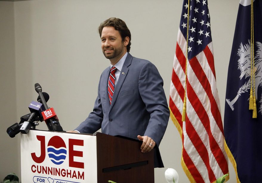 Democrat Joe Cunningham speaks during his victory press conference at the International Longshoremen's Association hall in Charleston, S.C., Wednesday, Nov. 7, 2018. U.S. House candidate Cunningham used a personal touch and concern for local issues like offshore drilling to beat a Republican in conservative South Carolina. (AP Photo/Mic Smith)