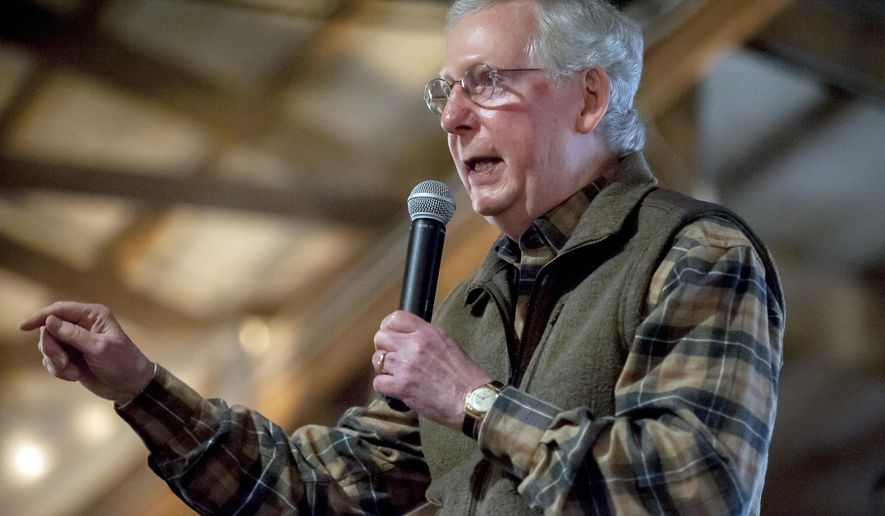 Senate Majority Leader Mitch McConnell, R-Ky., speaks Monday, Nov. 5, 2018, at a Republican Party rally at Highland Stables in Bowling Green, Ky. (Bac Totrong/Daily News via AP)