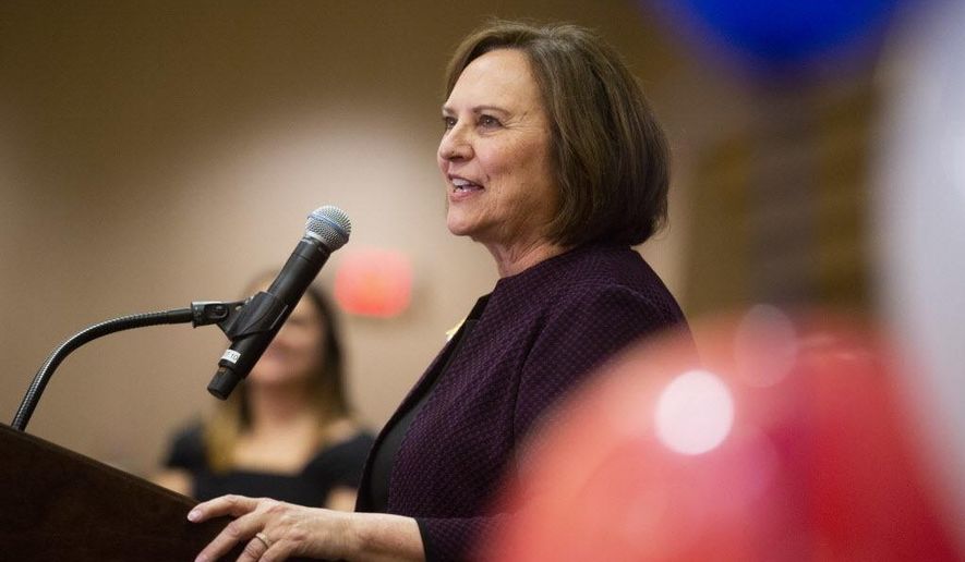U.S. Sen. Deb Fischer, R-Neb., speaks during her election night party in Lincoln, Neb., Tuesday, Nov. 6, 2018. The incumbent Fischer defeated her Democratic challenger Jane Raybould. (Luke Franke/Lincoln Journal Star via AP)