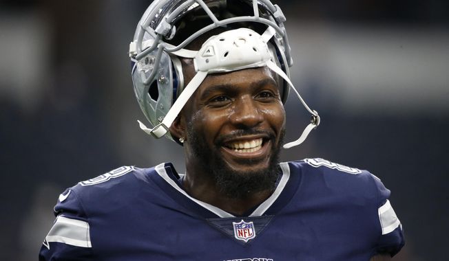  In this Nov. 23, 2017, file photo, Dallas Cowboys&#x27; Dez Bryant warms up before an NFL football game against the Los Angeles Chargers in Arlington, Texas. A person familiar with the situation says free-agent Dez Bryant and the New Orleans Saints have agreed on contract terms that will add the former Cowboys star to one of the NFL’s top offenses. The person spoke to The Associated Press on condition of anonymity on Wednesday, Nov. 7, 2018, because the roster move has not been announced. (AP Photo/Ron Jenkins) ** FILE **