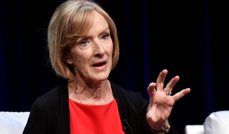 In this file photo, Judy Woodruff, anchor and managing editor of &quot;PBS Newshour,&quot; takes part in a panel discussion during the 2018 Television Critics Association Summer Press Tour at the Beverly Hilton, Tuesday, July 31, 2018, in Beverly Hills, Calif. (Photo by Chris Pizzello/Invision/AP)  **FILE**