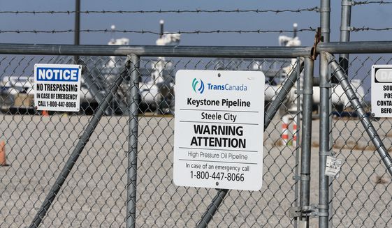 The Keystone pumping station, into which the planned Keystone XL pipeline is to connect to, is seen in Steele City, Neb., Tuesday, Nov. 3, 2015. TransCanada, the company behind the project, said Monday it had asked the State Department to suspend its review of the Canada-to-Texas pipeline, citing uncertainties about the route it would take through Nebraska. (AP Photo/Nati Harnik)