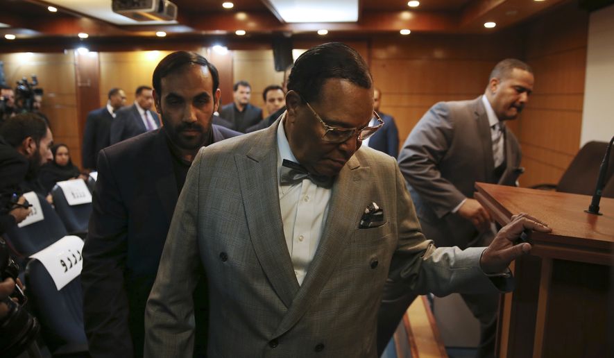 Minister Louis Farrakhan, the leader of the Nation of Islam, arrives to his press conference in Tehran, Iran, Thursday, Nov. 8, 2018. Farrakhan warned President Donald Trump not to pull &quot;the trigger of war in the Middle East, at the insistence of Israel.&quot; The 85-year-old Farrakhan, long known for provocative comments widely considered anti-Semitic, criticized the economic sanctions leveled by Trump against Iran after his pullout from the nuclear deal. (AP Photo/Vahid Salemi)