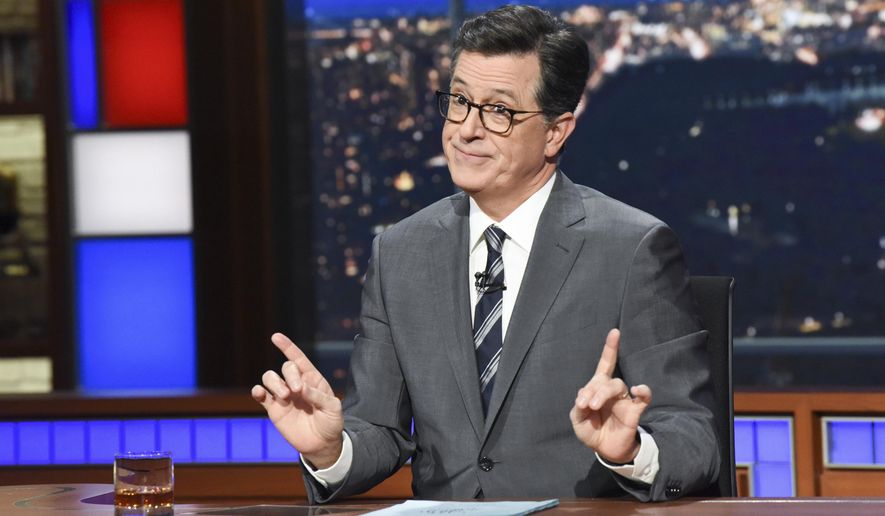 This Nov. 6, 2018 photo released by CBS shows host Stephen Colbert on the set of &amp;quot;The Late Show with Stephen Colbert&amp;quot; in New York. (Scott Kowalchyk/CBS via AP)