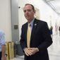 Rep. Adam Schiff, D-Calif., ranking member of the House Intelligence Committee, arrives to interview Simona Mangiante Papadopoulos, wife of former Donald Trump campaign adviser George Papadopoulos at a closed-door meeting with Democrats on the House intelligence committee, on Capitol Hill in Washington, Wednesday, July 18, 2018. George Papadopoulos pleaded guilty last year to lying to investigators about his contacts with people linked to Russia during the campaign. (AP Photo/J. Scott Applewhite)