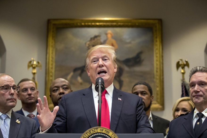 President Donald Trump speaks about H. R. 5682, the &amp;quot;First Step Act&amp;quot; in the Roosevelt Room of the White House in Washington, Wednesday, Nov. 14, 2018, which would reform America&#39;s prison system. (AP Photo/Andrew Harnik)