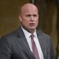 Acting Attorney General Matthew G. Whitaker speaking at the Dept. of Justice&#39;s Annual Veterans Appreciation Day Ceremony, Thursday, Nov. 15, 2018, at the Justice Department in Washington. (AP Photo/Pablo Martinez Monsivais)