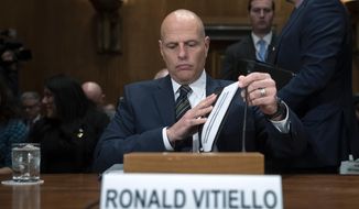 Ronald Vitiello, the nominee to become assistant secretary of Homeland Security for Immigration and Customs Enforcement, appears for his confirmation hearing before the Senate Homeland Security and Governmental Affairs Committee Committee, on Capitol Hill in Washington, Thursday, Nov. 15, 2018. (AP Photo/J. Scott Applewhite)