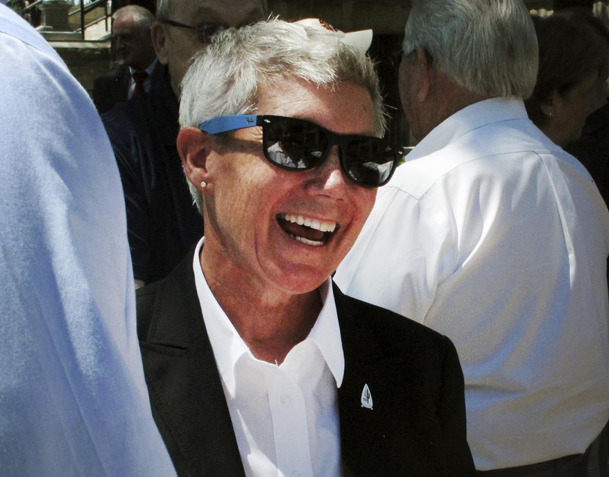 FILE - In this June 30, 2015, file photo, Sue Black, Arizona State Parks director, is shown in Prescott, Ariz. Arizona Gov. Doug Ducey has fired Black following complaints she allowed potential archaeological sites to be bulldozed to make way for new cabins. The governor's office said Friday, Nov. 16, 2018, that Ducey removed Black and her top deputy, Jim Keegan, from their positions. (AP Photo/Felicia Fonseca, File)