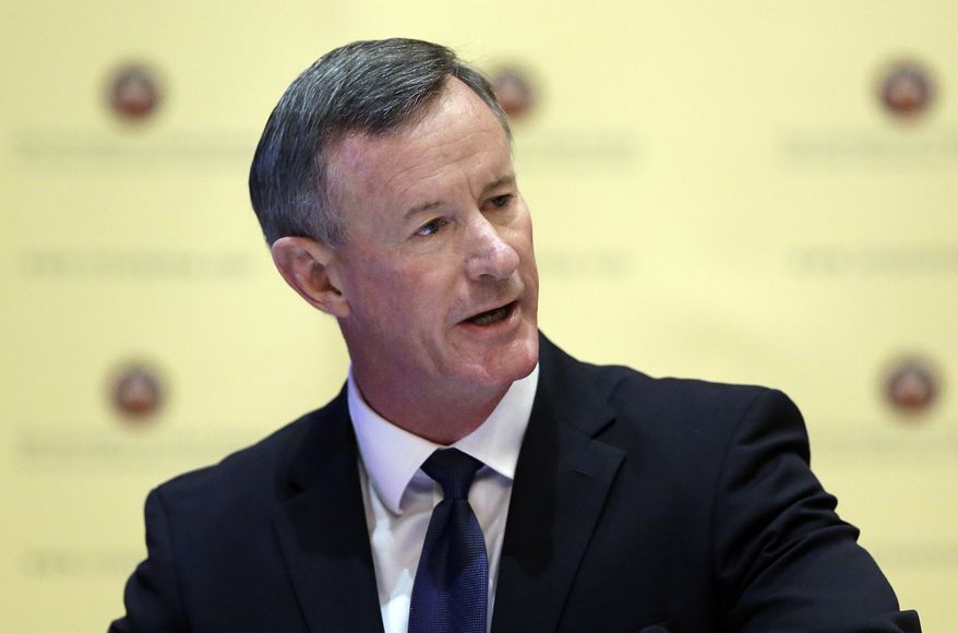 FILE - In this Aug. 21, 2014, file photo, U.S. Navy Adm. William McRaven, the next chancellor of the University of Texas System, addresses the Texas Board of Regents, in Austin, Texas. McRaven is running into political problems in his role as chancellor of the University of Texas System. The retired Navy admiral who planned the raid that killed Osama Bin Laden faces an uncertain future as chancellor, as his three-year contract expires at the end of 2017. After multiple clashes with lawmakers, and a new makeup of the Board of Regents he works for, it remains an open question as to whether he will be back. McRaven is the second highest paid public university president in the nation making $1.5 million. (AP Photo/Eric Gay, File)