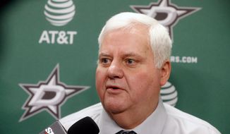 FILE - In this Feb. 11, 2018, file photo, Dallas Stars head coach Ken Hitchcock talks to the media prior to an NHL hockey game against the Vancouver Canucks, in Dallas. The Edmonton Oilers have fired coach Todd McLellan and replaced him with Ken Hitchcock with the team languishing in sixth place in the Pacific Division. McLellan was in his fourth season behind the Oilers&#39; bench. The team missed the playoffs in two of his previous three seasons despite having superstar Connor McDavid on its roster. The Oilers were just 9-10-1 entering its game Tuesday night, Nov. 20, 2018, at San Jose. (AP Photo/Michael Ainsworth, File) **FILE**