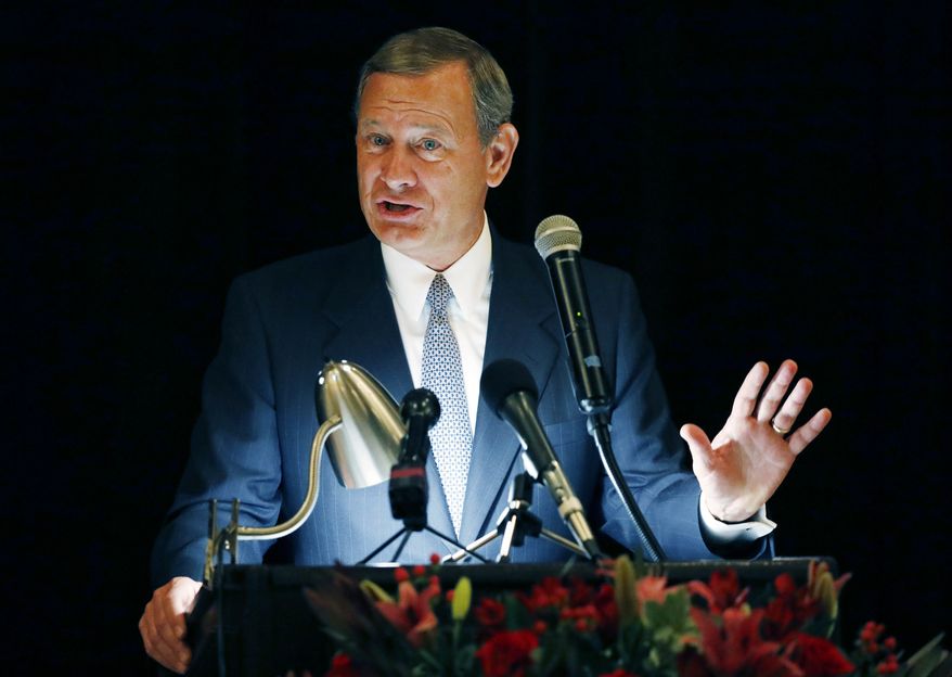 In this Sept. 27, 2017 file photo, Chief Justice John Roberts speaks during the Bicentennial of Mississippi&#x27;s Judiciary and Legal Profession Banquet in Jackson, Miss. Roberts is pushing back against President Donald Trumps description of a judge who ruled against the administrations new asylum policy as an Obama judge. Its the first time that the leader of the federal judiciary has offered even a hint of criticism of Trump, who has previously blasted federal judges who ruled against him.  Roberts says Wednesday that the U.S. doesnt have Obama judges or Trump judges, Bush judges or Clinton judges. He is commenting in a statement released by the Supreme Court after a query by The Associated Press. (AP Photo/Rogelio V. Solis) **FILE**