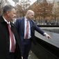 Acting U.S. Attorney General Matthew Whitaker, center, tours the 9/11 Memorial &amp; Museum on Wednesday, Nov. 21, 2018 in New York. Before joining the Justice Department, Whitaker earned nearly $1 million from a right-leaning nonprofit that doesn&#39;t disclose its donors, according to financial disclosure forms released Tuesday. Lt. John Ryan of the Port Authority Police Department is at left. (AP Photo/Peter Morgan)