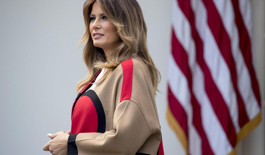 First lady Melania Trump attends a ceremony to pardon the National Thanksgiving Turkey in the Rose Garden of the White House in Washington, Tuesday, Nov. 20, 2018. (AP Photo/Andrew Harnik)