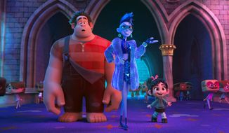 FILE - This image released by Disney shows characters, from left, Ralph, voiced by John C. Reilly, Yess, voiced by Taraji P. Henson and Vanellope von Schweetz, voiced by Sarah Silverman in a scene from &amp;quot;Ralph Breaks the Internet.&amp;quot; Studios on Sunday, Nov. 25, 2018, say that the “Wreck-It Ralph” sequel “Ralph Breaks the Internet” has earned an estimated $55.7 million over the three day weekend and $84.5 million since its Wednesday opening to top the North American charts. (Disney via AP, File)