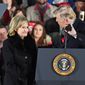 President Donald Trump greets Sen. Cindy Hyde-Smith, R. Miss., during a rally in Tupelo, Miss., Monday, Nov. 26, 2018. (Associated Press)