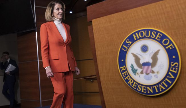 In this Nov. 15, 2018, [jpyp. House Minority Leader Nancy Pelosi, D-Calif., arrives for a news conference as some disgruntled Democrats are pledging to oppose her ascent to the speakership in the new 116th Congress, at the Capitol in Washington. Her rise to speaker of the House from 2007 to 2011 made her the highest-ranking female politician in U.S. history. (AP Photo/J. Scott Applewhite)