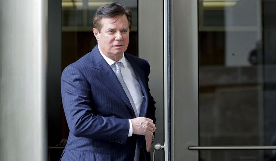 In this Feb. 14, 2018, file photo, Paul Manafort, President Donald Trump&#39;s former campaign chairman, leaves the federal courthouse in Washington. (AP Photo/Pablo Martinez Monsivais, File)