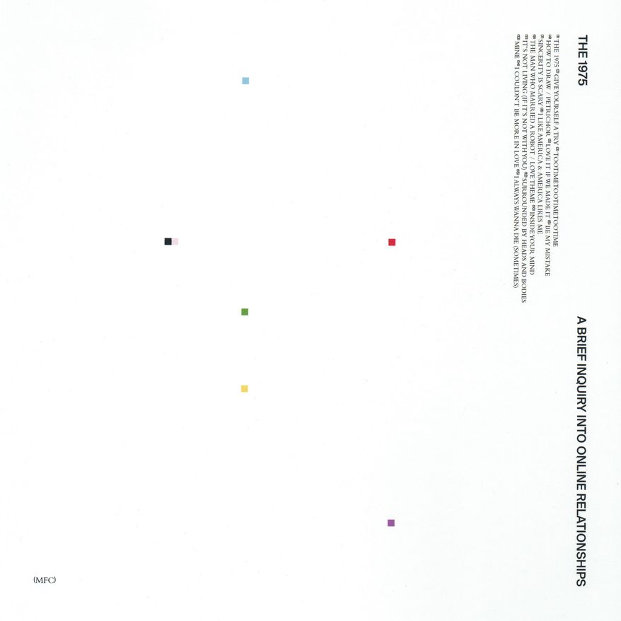 This cover image released by Dirty Hit/Interscope Records shows "A Brief Inquiry Into Online Relationships," by The 1975. (Dirty Hit/Interscope Records via AP)
