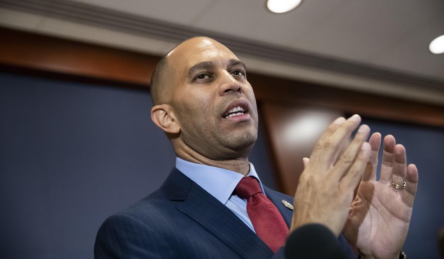 Rep. Hakeem Jeffries, D-N.Y., meets with reporters after being elected chairman of the House Democratic Caucus for the 116th Congress, at the Capitol in Washington, Wednesday, Nov. 28, 2018. Jeffries defeated Rep. Barbara Lee, D-Calif., both prominent members of the Congressional Black Caucus. (AP Photo/J. Scott Applewhite) ** FILE* *