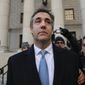 Michael Cohen walks out of federal court, Thursday, Nov. 29, 2018, in New York, after pleading guilty to lying to Congress about work he did on an aborted project to build a Trump Tower in Russia., Cohen told the judge he lied about the timing of the negotiations and other details to be consistent with Trump&#39;s &quot;political message.&quot; (AP Photo/Julie Jacobson)