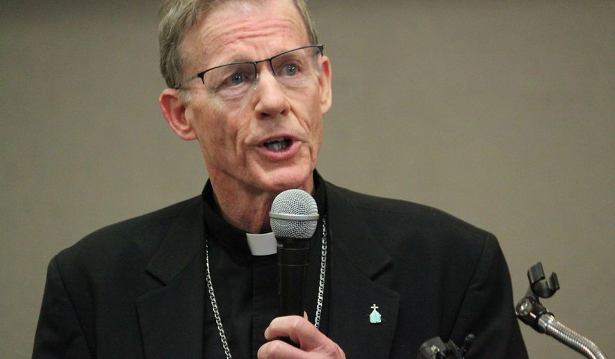 Archbishop John C. Wester, head of the Archdiocese of Santa Fe, tells reporters the diocese will be filing for Chapter 11 bankruptcy protection next week as clergy sex abuse claims have depleted its reserves. He made the announcement during a news conference in Albuquerque, N.M., on Thursday, Nov. 29, 2018. (AP Photo/Susan Montoya Bryan)