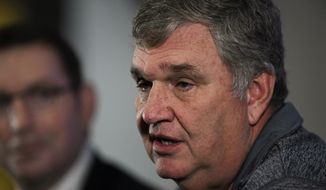 Paul Johnson speaks during a press conference about his retirement, Thursday, Nov. 29, 2018, in Atlanta. Johnson, the longest-serving Georgia Tech NCAA college football coach in a half-century, announced his retirement Wednesday after 11 seasons with the team. (AP Photo/Annie Rice)