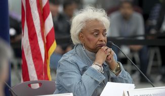 Broward County Supervisor of Elections Brenda Snipes explains to the canvassing board the discrepancy in vote counts during the hand count at the Broward County Supervisor of Elections office in Lauderhill, Fla., on Saturday, Nov. 17, 2018    (Mike Stocker/South Florida Sun-Sentinel via AP)