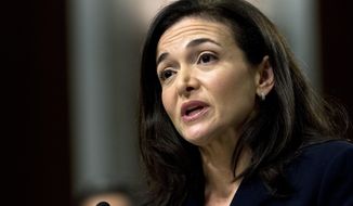 FILE- In this Sept. 5, 2018, file photo Facebook COO Sheryl Sandberg testifies before the Senate Intelligence Committee hearing on Capitol Hill in Washington. Having already acknowledged that it did opposition research on George Soros, Facebook says No. 2 Sandberg had asked staff if the billionaire philanthropist had financial motivations against the company. The Friday, Nov. 30, statement is in response a New York Times article that describes Sandberg asking Facebook staff to look into Soros&#39; financial interests in speaking out against the company in January. (AP Photo/Jose Luis Magana)