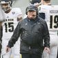 Akron head coach Terry Bowden walks back to the sideline after a timeout during the first half of an NCAA college football game Saturday, Dec. 1, 2018, in Columbia, S.C. South Carolina defeated Akron 28-3. (AP Photo/Sean Rayford)
