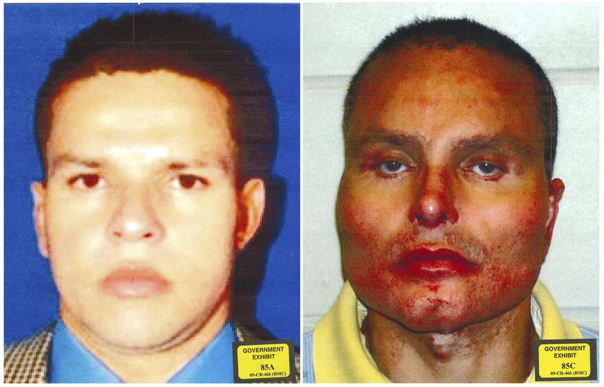 This combination of undated photos provided by the U.S. Attorney's Office for the Southern District of New York shows former Colombian drug lord Juan Carlos Ramirez Abadia. The latest star witness for the government in the trial against accused drug lord Joaquin "El Chapo" Guzman has been more notable for his appearance than his testimony. Ramirez Abadia told the jury that he had at least three surgeries to change his appearance. The photo at left shows Ramirez Abadia prior to his surgeries and the photo at right is post-surgery. (U.S. Attorney's Office for the Southern District of New York via AP)
