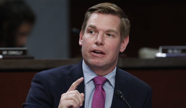 Rep. Eric Swalwell, D-Calif., brings up the separation of families at the border during a joint hearing of the House Committee on the Judiciary and House Committee on Oversight and Government Reform examining the Inspector General&#x27;s report of the FBI&#x27;s Clinton email probe, on Capitol Hill, Tuesday, June 19, 2018, in Washington. (AP Photo/Jacquelyn Martin) ** FILE **