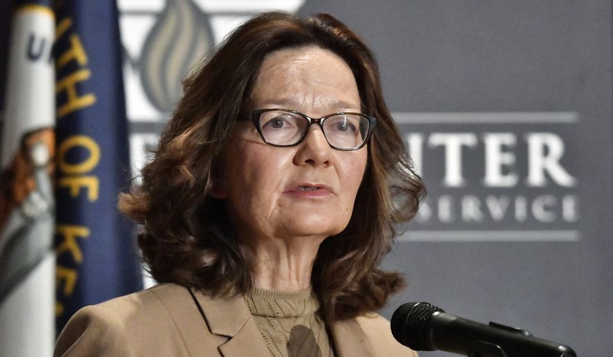 In this Sept. 24, 2018, file photo, CIA Director Gina Haspel addresses the audience in Louisville, Ky. Haspel is headed to Capitol Hill to brief Senate leaders Tuesday, Dec. 4, 2018, on the slaying of Saudi journalist Jamal Khashoggi as senators weigh their next steps in possibly punishing the longtime Middle East ally over the killing. (AP Photo/Timothy D. Easley, File)