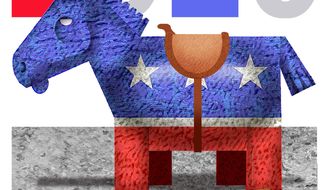 Illustration on potential Democrat presidential candidates by Alexander Hunter/The Washington Times