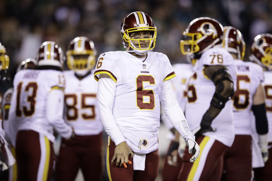 Washington Redskins quarterback Mark Sanchez (6) in action during an NFL football game against the Philadelphia Eagles, Monday, Dec. 3, 2018, Philadelphia. (AP Photo/Matt Rourke) ** FILE **