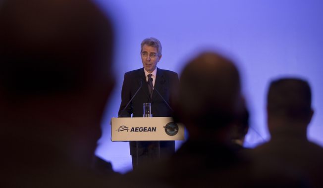 U.S. Ambassador to Greece Geoffrey Pyatt speaks during a signing of a memorandum of understanding for the purchase of up to 130 new Pratt &amp;amp; Whitney engines for the Greek company&#x27;s new Airbus passenger jets in Athens, on Wednesday, Dec. 5, 2018. The deal, once concluded, is expected to be worth up to US dollars 1.5 billion. (AP Photo/Petros Giannakouris)