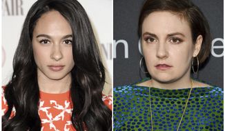 This combination photo shows actress Aurora Perrineau in Los Angeles on Feb. 17, 2015, left, and actress-writer Lena Dunham in New York on May 29, 2018. Dunham is apologizing to Perrineau for defending a writer who Perrineau accused of sexual misconduct. Writing Wednesday in The Hollywood Reporter, Dunham says she “did something inexcusable” in supporting producer and writer Murray Miller. (AP Photo)