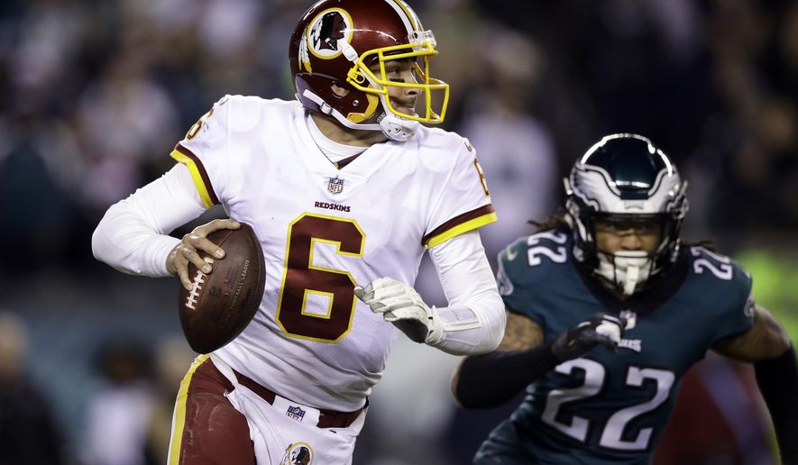 FILE - In this Monday, Dec. 3, 2018, file photo, Washington Redskins quarterback Mark Sanchez (6) looks to pass during an NFL football game against the Philadelphia Eagles,, Philadelphia. The 32-year-old Sanchez hasn&#39;t won a regular-season start in almost exactly four years.  He&#39;ll be on the field Sunday when Washington (6-6) hosts the New York Giants (4-8). (AP Photo/Matt Rourke, File)