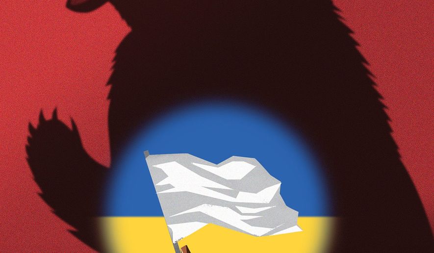 Illustration on permanent Ukrainian neutrality by Linas Garsys/The Washington Times