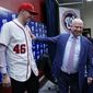 Washington Nationals owner Mark Lerner, right, greets pitcher Patrick Corbin, left, during a baseball news conference at Nationals Park in Washington, Friday, Dec. 7, 2018. Corbin agreed to terms on a six-year contract and joins the Nationals after playing for the Arizona Diamondbacks. (AP Photo/Pablo Martinez Monsivais) **FILE**
